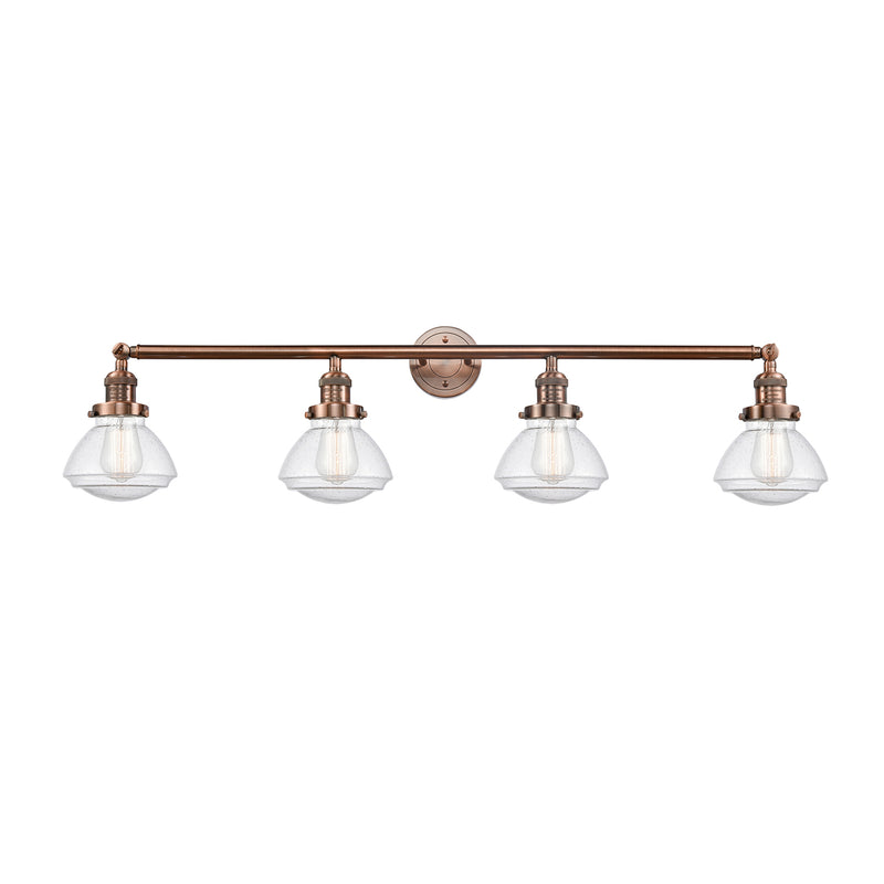 Olean Bath Vanity Light shown in the Antique Copper finish with a Seedy shade