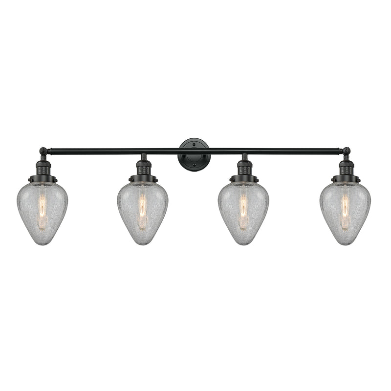 Geneseo Bath Vanity Light shown in the Matte Black finish with a Clear Crackled shade
