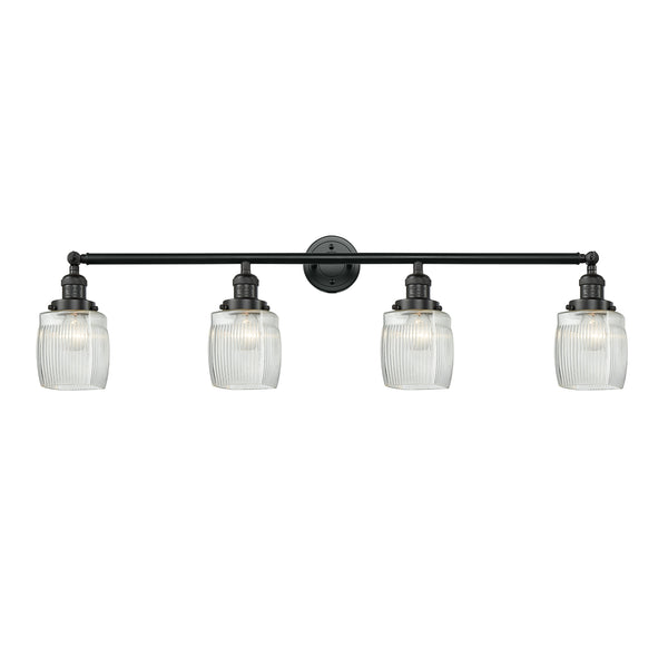 Colton Bath Vanity Light shown in the Matte Black finish with a Clear Halophane shade