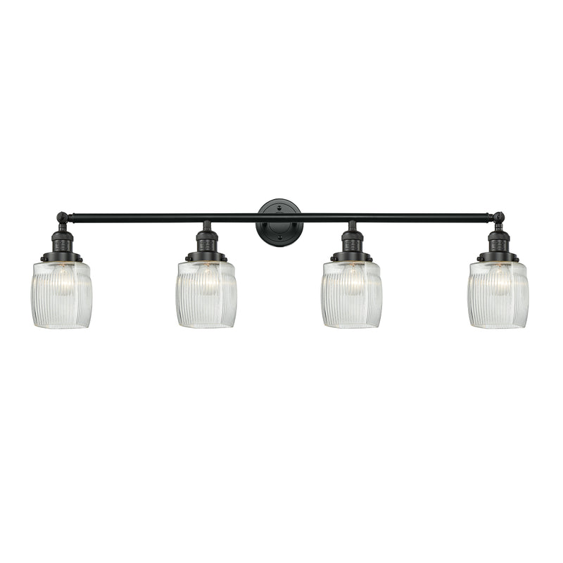 Colton Bath Vanity Light shown in the Matte Black finish with a Clear Halophane shade
