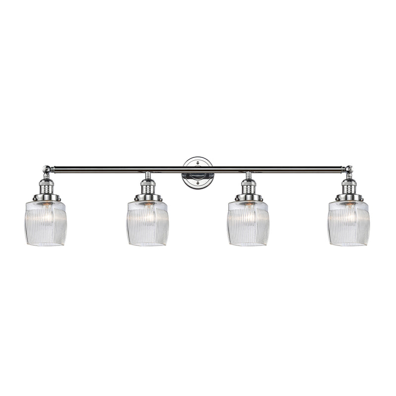 Colton Bath Vanity Light shown in the Polished Chrome finish with a Clear Halophane shade