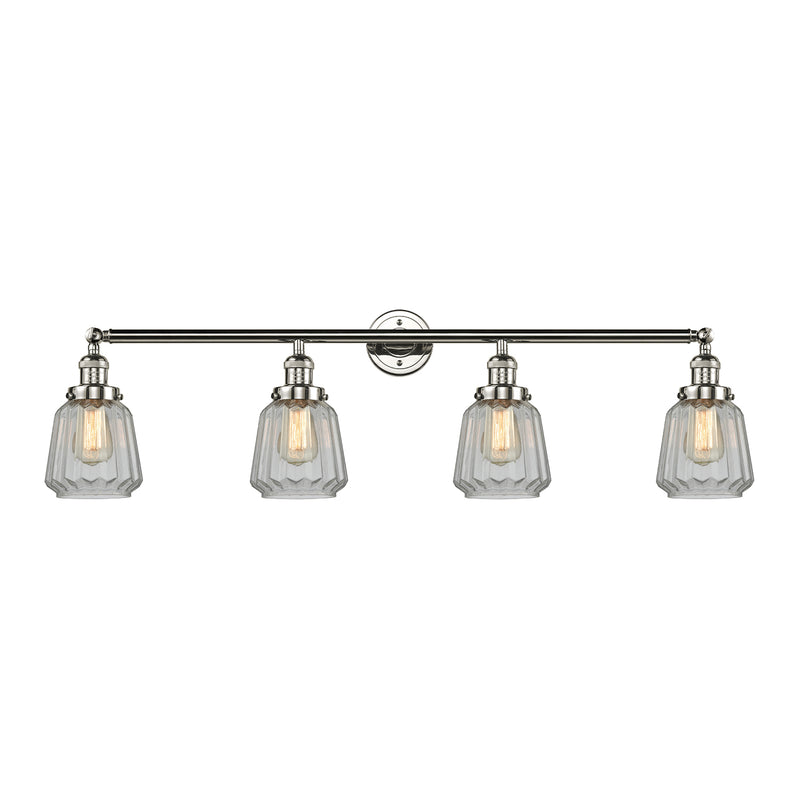 Chatham Bath Vanity Light shown in the Polished Nickel finish with a Clear shade