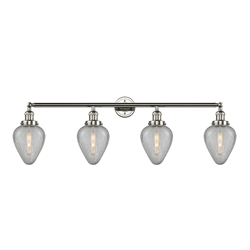 Geneseo Bath Vanity Light shown in the Polished Nickel finish with a Clear Crackled shade