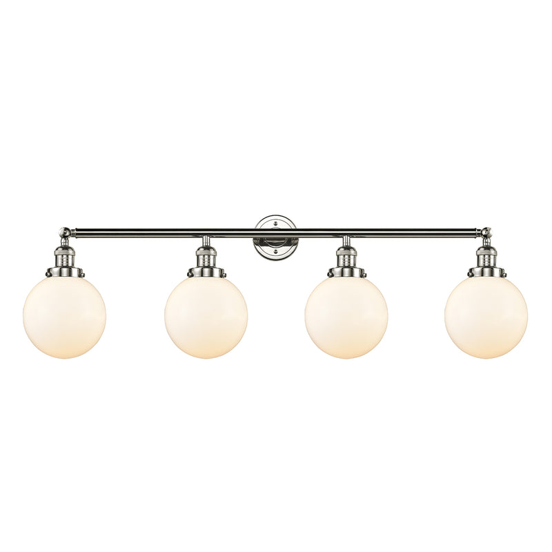 Beacon Bath Vanity Light shown in the Polished Nickel finish with a Matte White shade