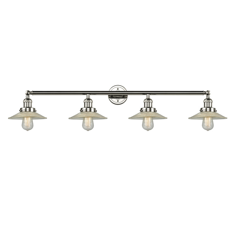 Halophane Bath Vanity Light shown in the Polished Nickel finish with a Clear Halophane shade