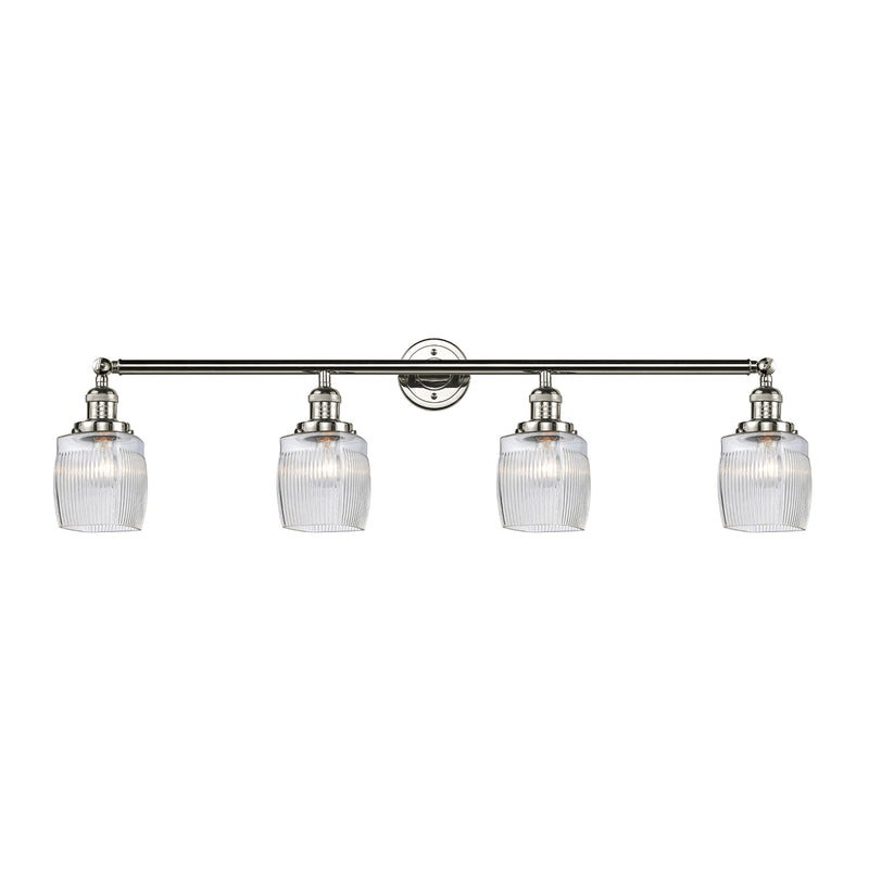 Colton Bath Vanity Light shown in the Polished Nickel finish with a Clear Halophane shade