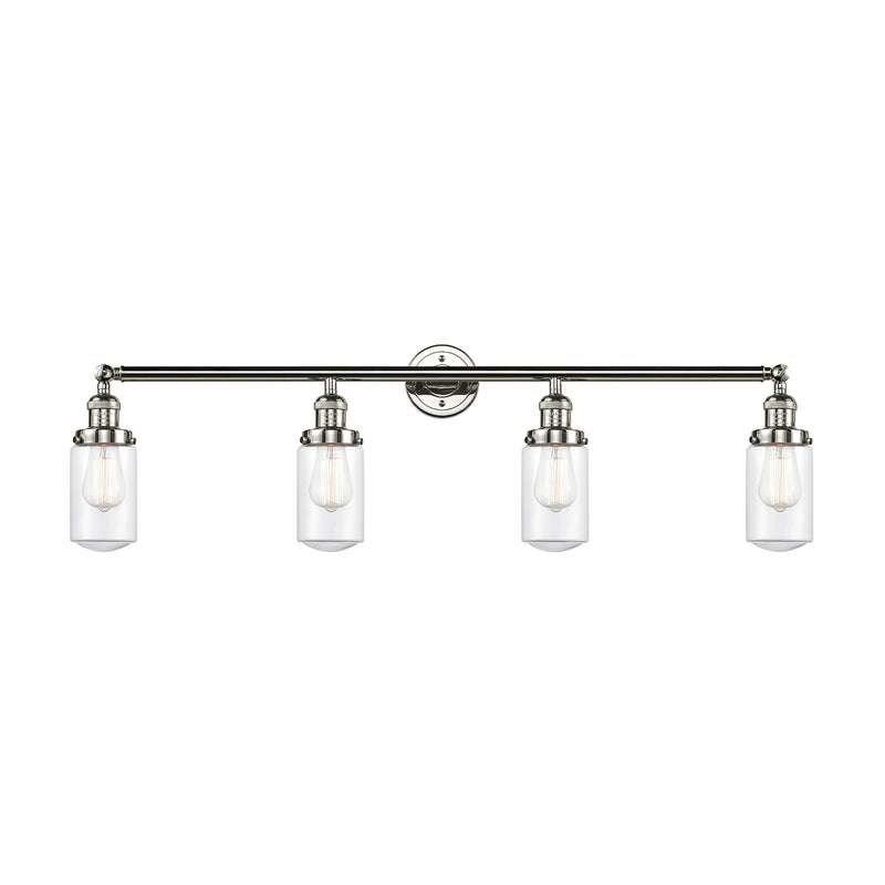 Dover Bath Vanity Light shown in the Polished Nickel finish with a Clear shade