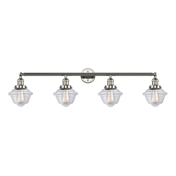 Oxford Bath Vanity Light shown in the Polished Nickel finish with a Clear shade