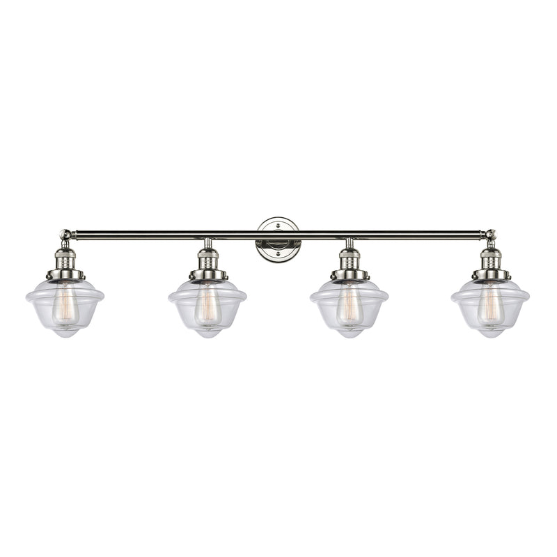 Oxford Bath Vanity Light shown in the Polished Nickel finish with a Clear shade