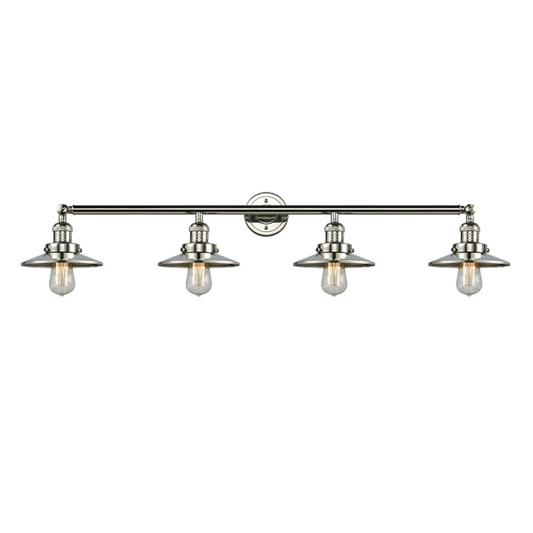 Railroad Bath Vanity Light shown in the Polished Nickel finish with a Polished Nickel shade