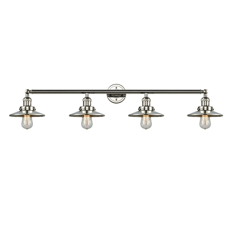 Railroad Bath Vanity Light shown in the Polished Nickel finish with a Polished Nickel shade