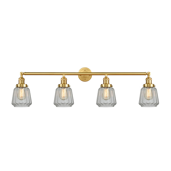 Chatham Bath Vanity Light shown in the Satin Gold finish with a Clear shade