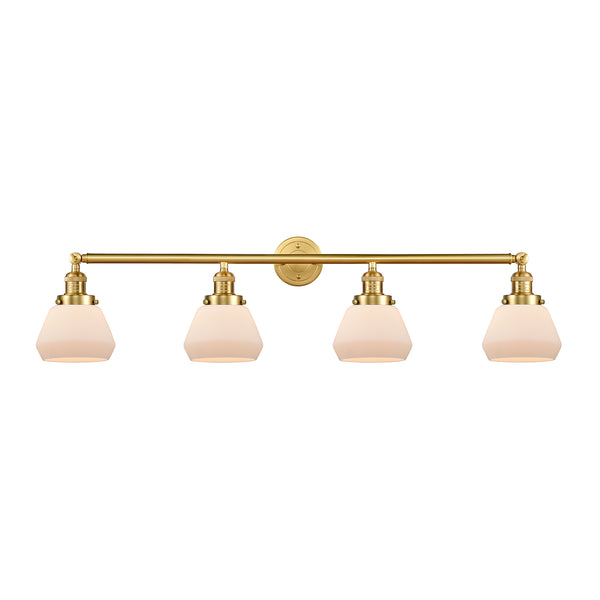 Fulton Bath Vanity Light shown in the Satin Gold finish with a Matte White shade