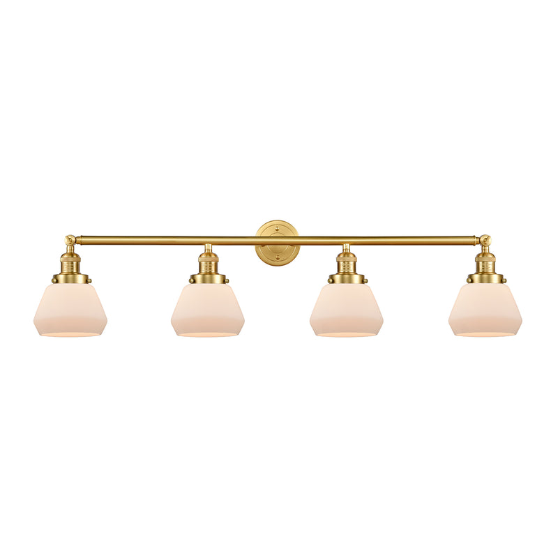 Fulton Bath Vanity Light shown in the Satin Gold finish with a Matte White shade