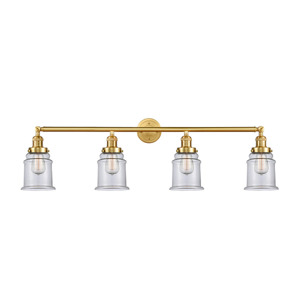 Canton Bath Vanity Light shown in the Satin Gold finish with a Clear shade