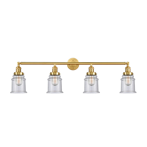 Canton Bath Vanity Light shown in the Satin Gold finish with a Seedy shade