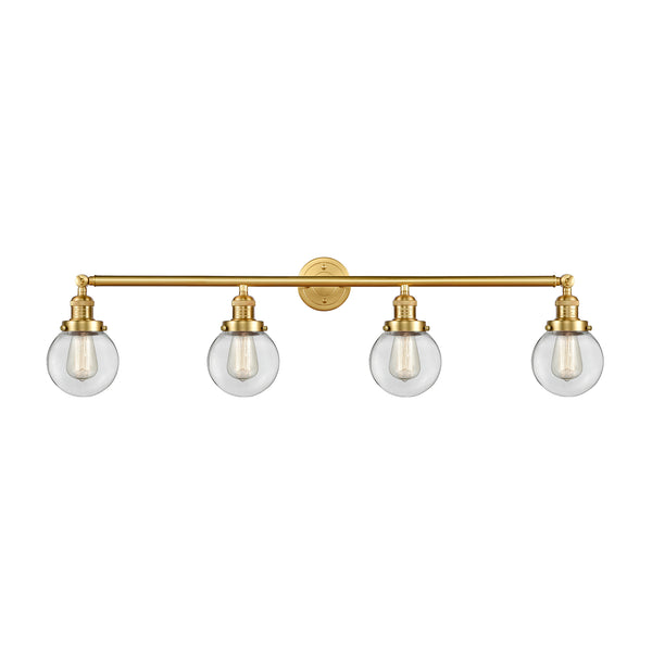 Beacon Bath Vanity Light shown in the Satin Gold finish with a Clear shade