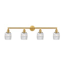 Colton Bath Vanity Light shown in the Satin Gold finish with a Clear Halophane shade