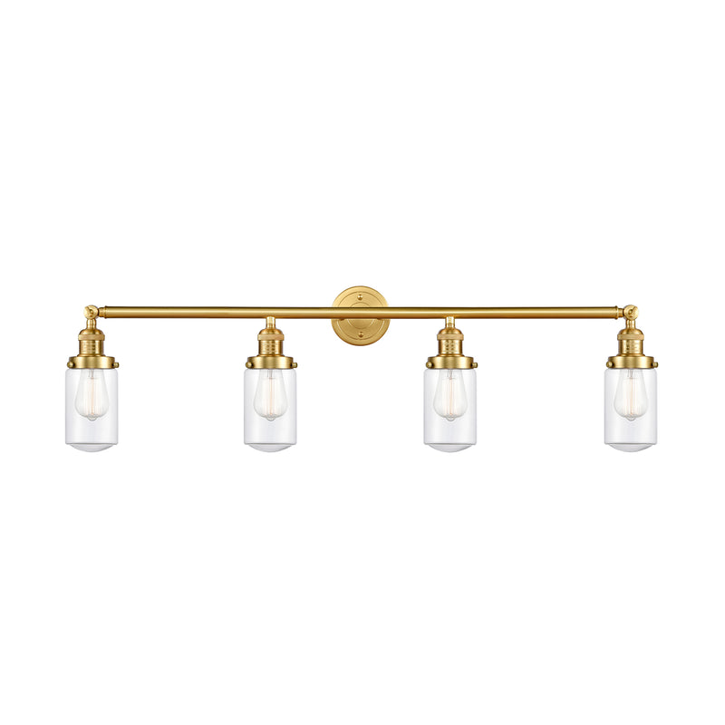 Dover Bath Vanity Light shown in the Satin Gold finish with a Clear shade