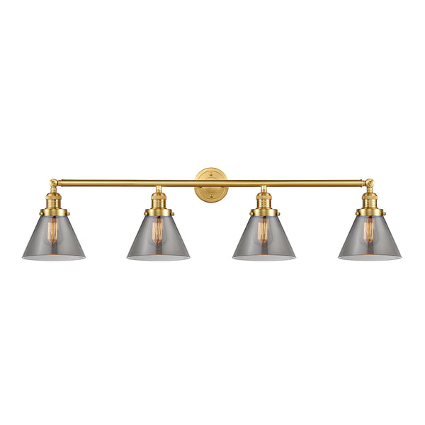 Cone Bath Vanity Light shown in the Satin Gold finish with a Plated Smoke shade