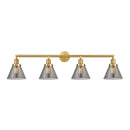 Cone Bath Vanity Light shown in the Satin Gold finish with a Plated Smoke shade