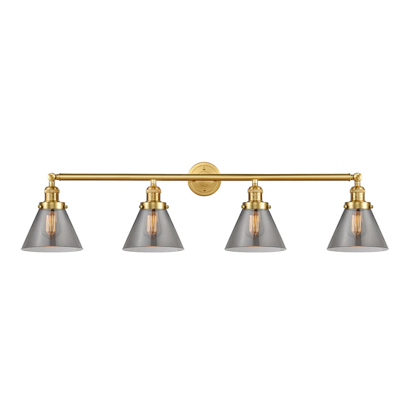 Cone Bath Vanity Light shown in the Satin Gold finish with a Plated Smoke shade