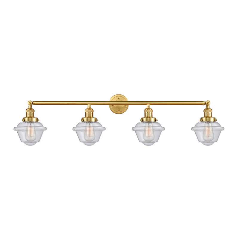 Oxford Bath Vanity Light shown in the Satin Gold finish with a Seedy shade