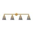 Cone Bath Vanity Light shown in the Satin Gold finish with a Plated Smoke shade