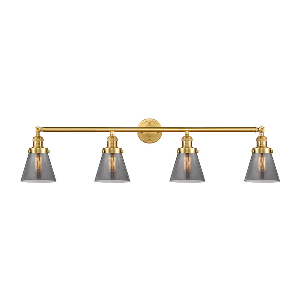 Cone Bath Vanity Light shown in the Satin Gold finish with a Plated Smoke shade