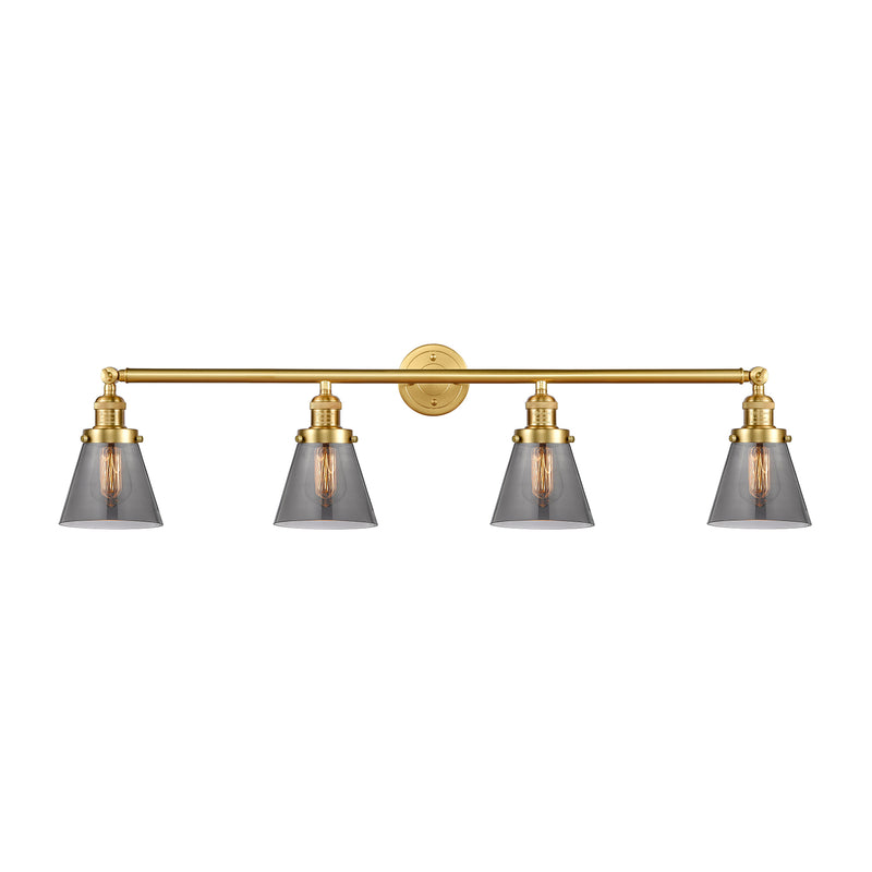 Cone Bath Vanity Light shown in the Satin Gold finish with a Plated Smoke shade