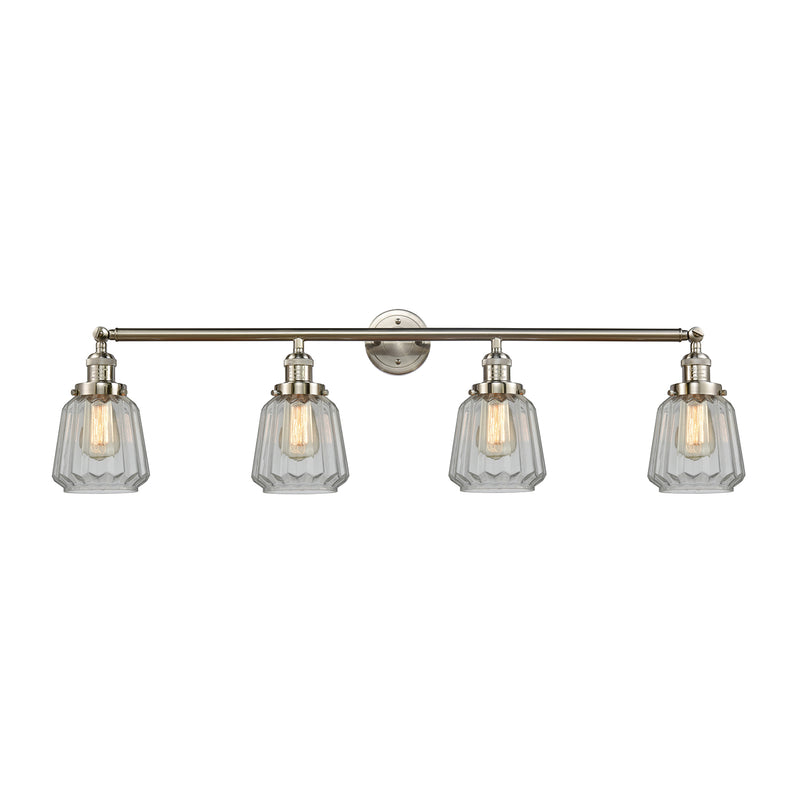 Chatham Bath Vanity Light shown in the Brushed Satin Nickel finish with a Clear shade