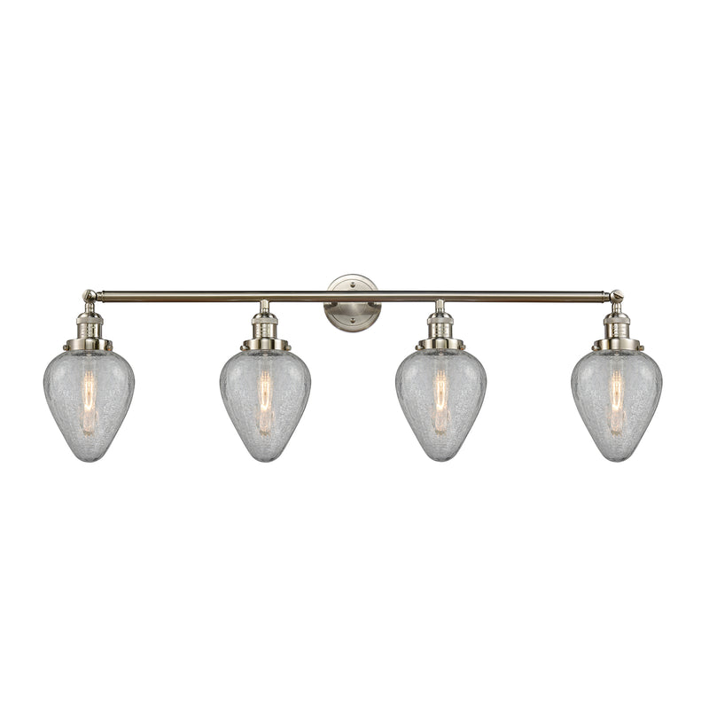 Geneseo Bath Vanity Light shown in the Brushed Satin Nickel finish with a Clear Crackled shade