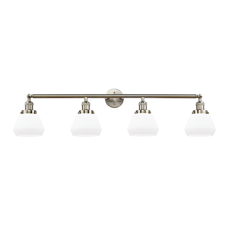 Fulton Bath Vanity Light shown in the Brushed Satin Nickel finish with a Matte White shade