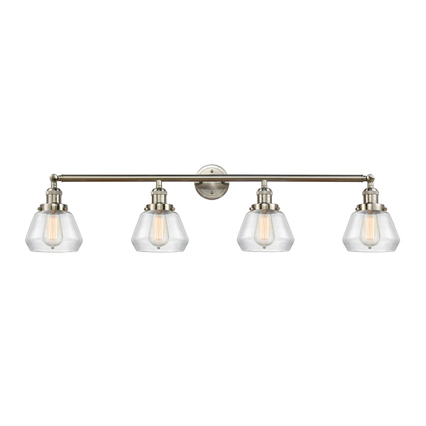 Fulton Bath Vanity Light shown in the Brushed Satin Nickel finish with a Clear shade