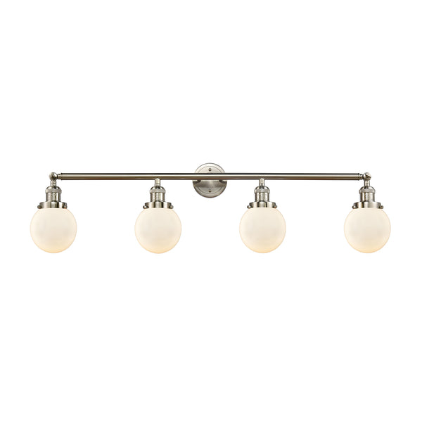 Beacon Bath Vanity Light shown in the Brushed Satin Nickel finish with a Matte White shade