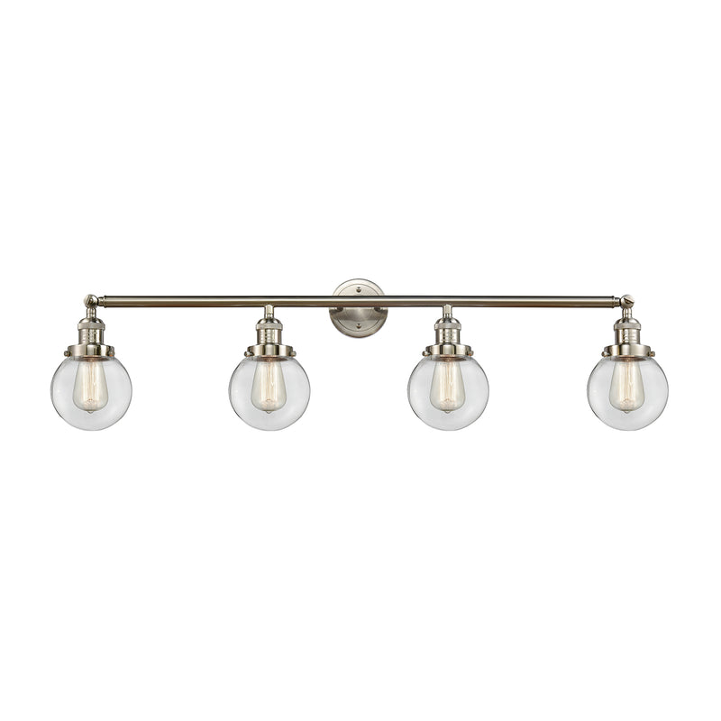 Beacon Bath Vanity Light shown in the Brushed Satin Nickel finish with a Clear shade