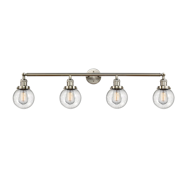 Beacon Bath Vanity Light shown in the Brushed Satin Nickel finish with a Seedy shade