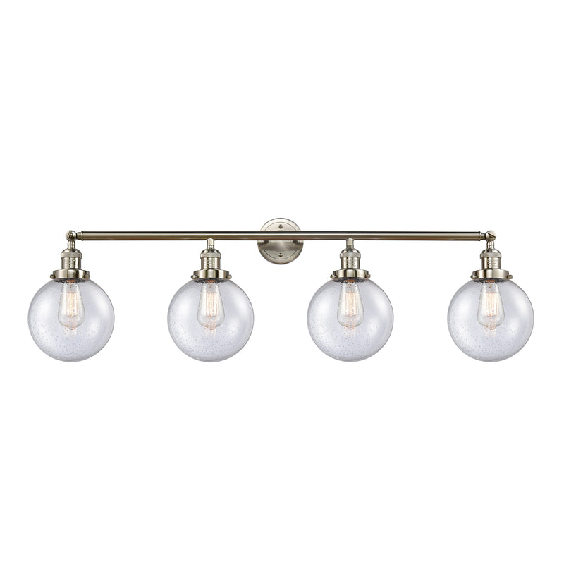 Beacon Bath Vanity Light shown in the Brushed Satin Nickel finish with a Seedy shade