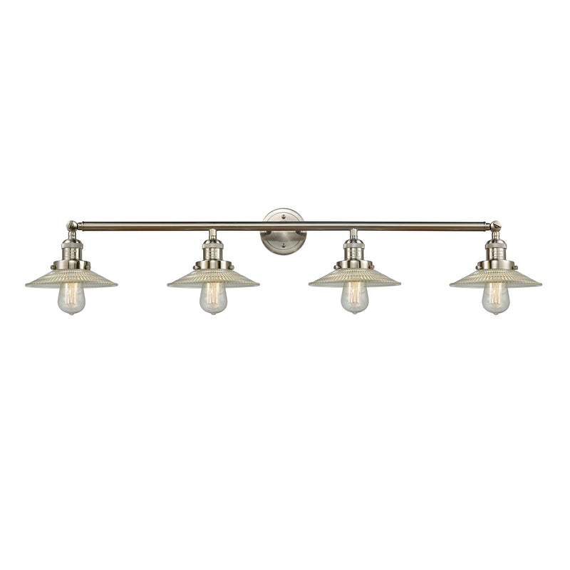 Halophane Bath Vanity Light shown in the Brushed Satin Nickel finish with a Clear Halophane shade