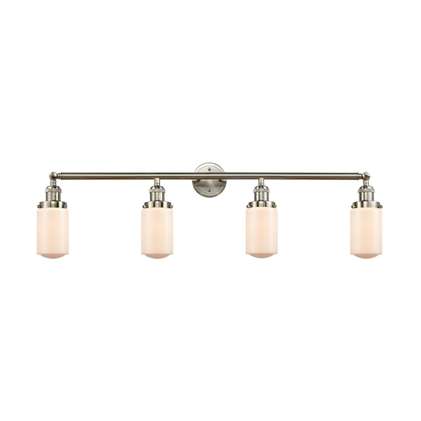 Dover Bath Vanity Light shown in the Brushed Satin Nickel finish with a Matte White shade