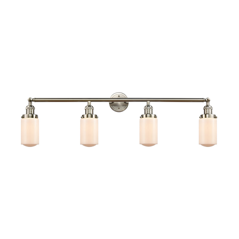 Dover Bath Vanity Light shown in the Brushed Satin Nickel finish with a Matte White shade