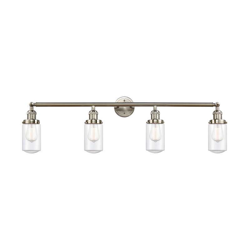 Dover Bath Vanity Light shown in the Brushed Satin Nickel finish with a Clear shade