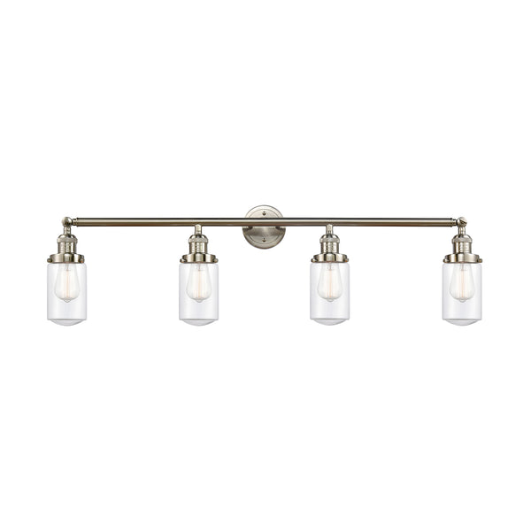 Dover Bath Vanity Light shown in the Brushed Satin Nickel finish with a Clear shade