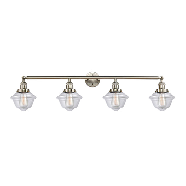 Oxford Bath Vanity Light shown in the Brushed Satin Nickel finish with a Clear shade