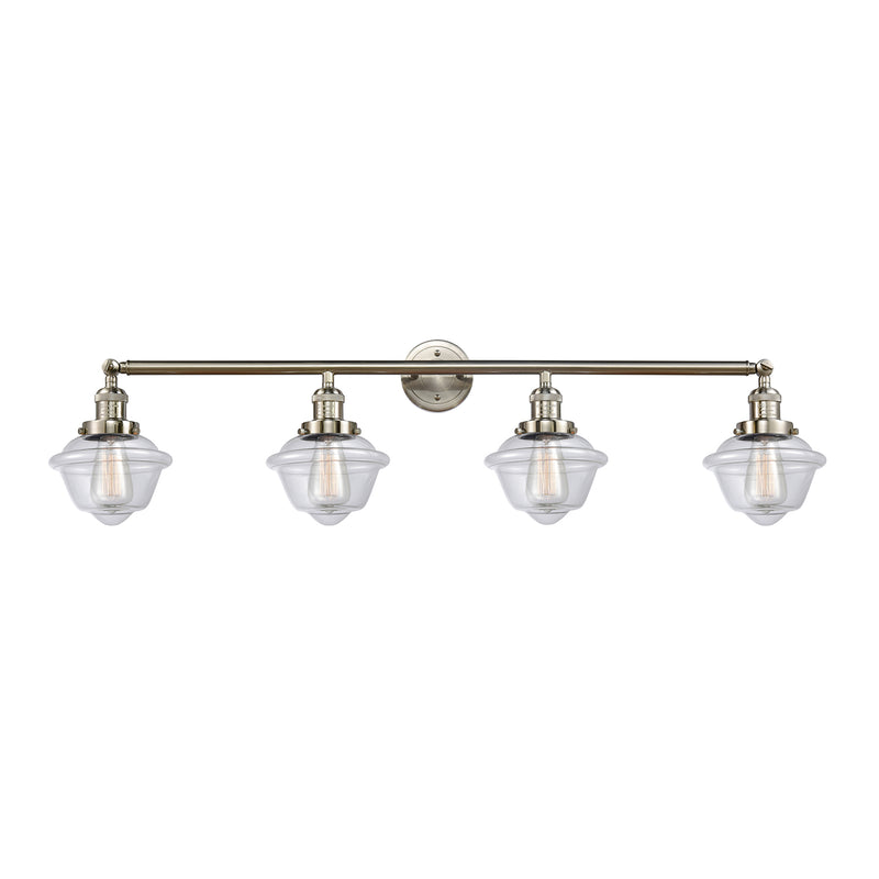 Oxford Bath Vanity Light shown in the Brushed Satin Nickel finish with a Clear shade