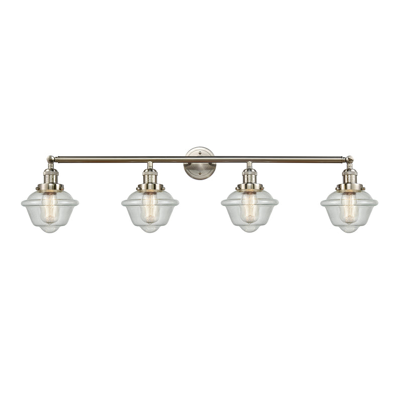 Oxford Bath Vanity Light shown in the Brushed Satin Nickel finish with a Seedy shade