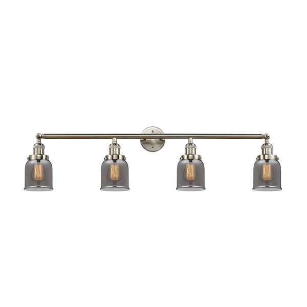 Bell Bath Vanity Light shown in the Brushed Satin Nickel finish with a Plated Smoke shade