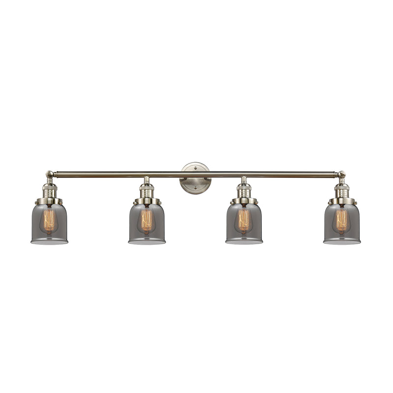 Bell Bath Vanity Light shown in the Brushed Satin Nickel finish with a Plated Smoke shade