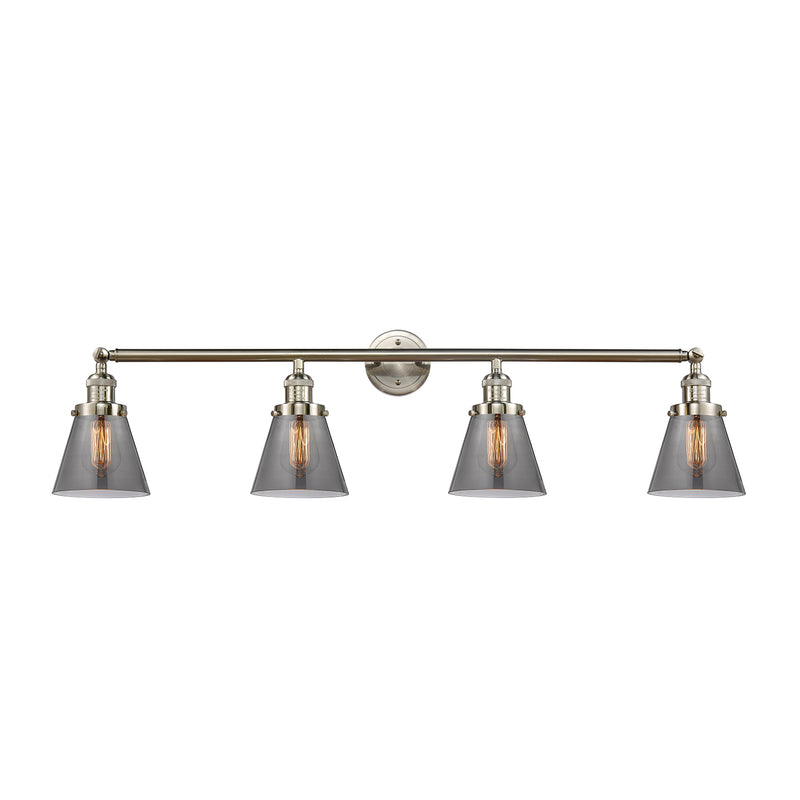 Cone Bath Vanity Light shown in the Brushed Satin Nickel finish with a Plated Smoke shade