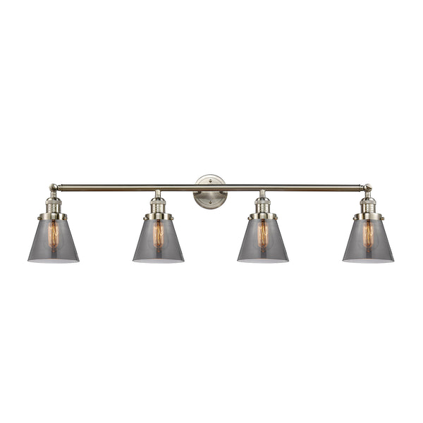 Cone Bath Vanity Light shown in the Brushed Satin Nickel finish with a Plated Smoke shade